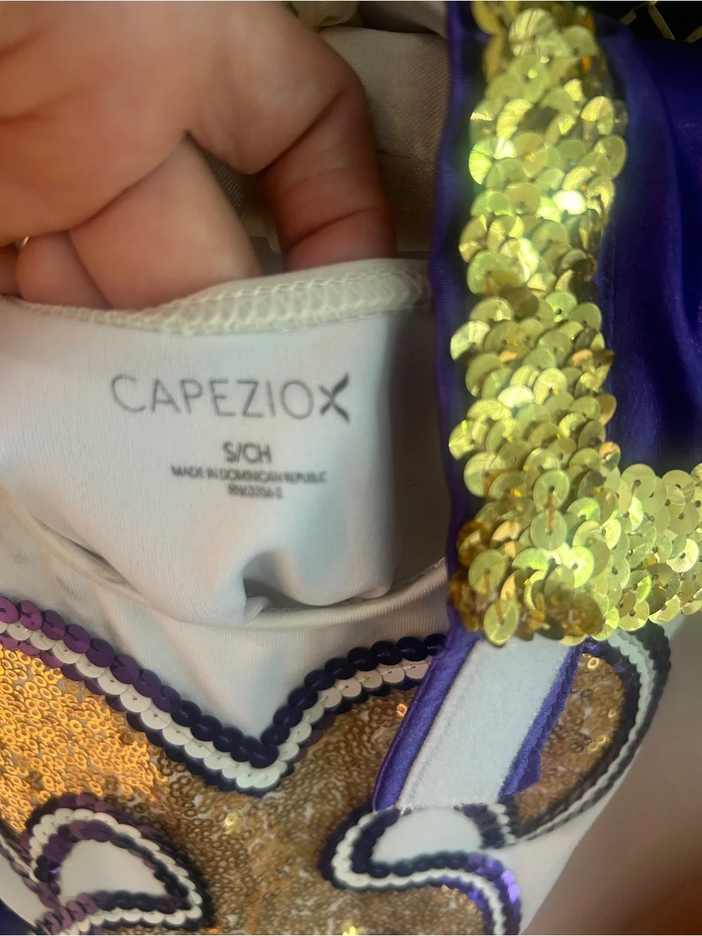 LSU Golden Girl Costume Leotard & Cape Purple Gold Girls S (4/5)